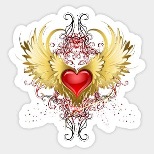 Red Heart with Golden Wings ( Gold Wings ) Sticker